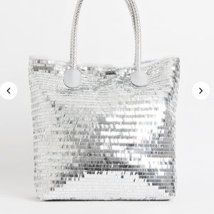 SPARKLY PIA ROSSINI CELESTE SILVER TOTE BAG NWT